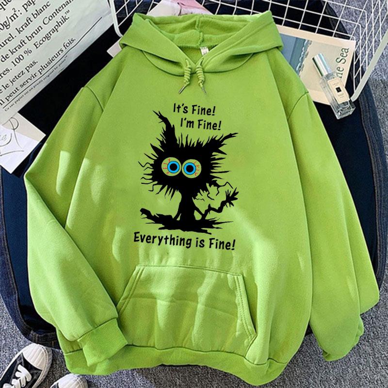 Fashion Women It'S Fine Print Hooded Sweatshirt Autumn Leisure Sports Pullover(Ship In 48 Hours)