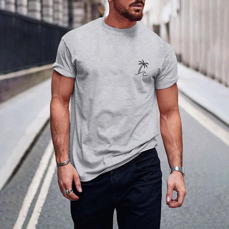 New Pure Black Men's Short-sleeved T-shirt Simple Letters Printed Round Neck T-shirt Street Casual Temperament Men's Tops
