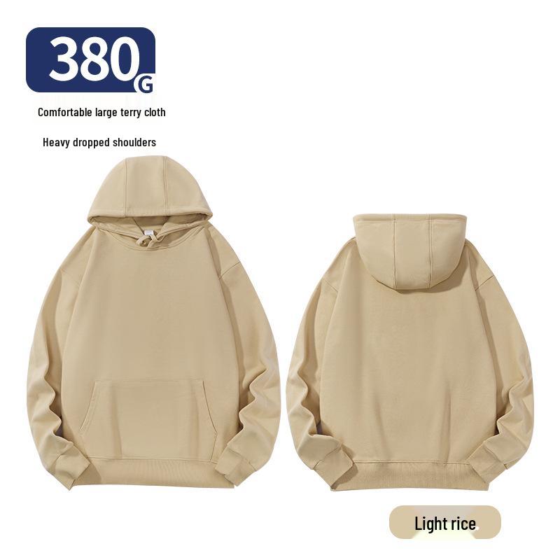 Unisex Heavy-Duty 380g Hoodie, Drop-Shoulder, Loose Fit, Solid Color Cotton, Ideal for Autumn/Winter Sports, Available In Stock. 