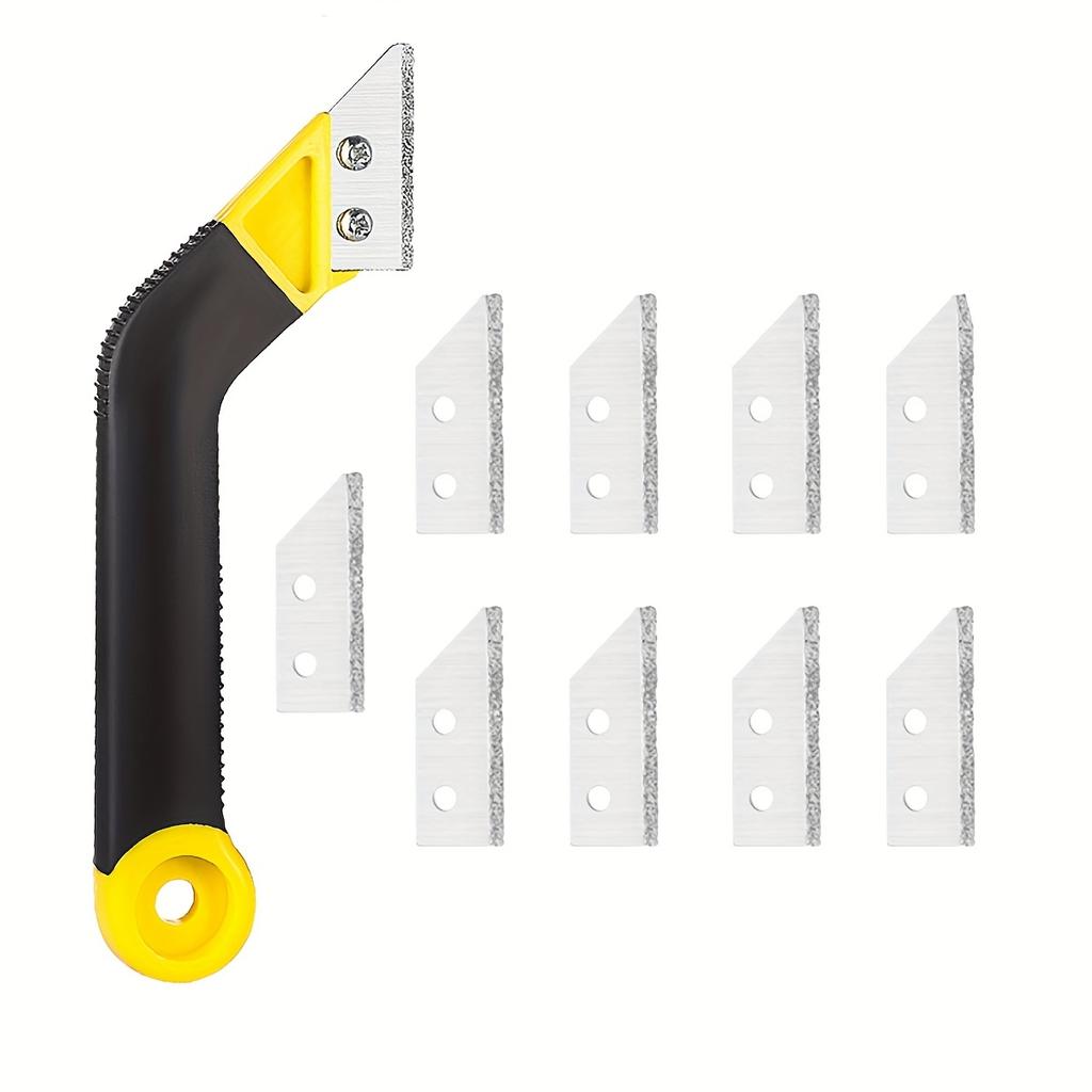 Tile Grout Saw Grout Removal Tool, Angled-Design Grout Hand Saw with 10 Diamond Surface Blades for Tile Cleaning, Removing Paint