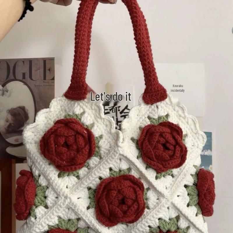 

Набір для в язання гачком плетеної сумки на плече з вовни з візерунком Камелія - Рукодільний подарунок для найкращої подруги або дівчини Yarn + Lining Fabric + Snap Button + Tools