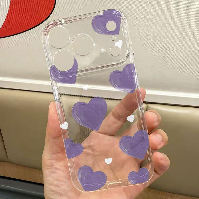 Purple Love Heart Transparent Soft Phone Case Compatible With Apple Iphone Multiple Models