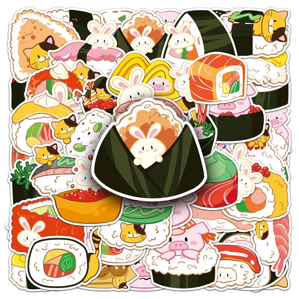 50 Sushi Graffiti Stickers Cartoon Cute Hand-painted Food Creative Decorative Water Cup Mobile Phone Gum Stickers