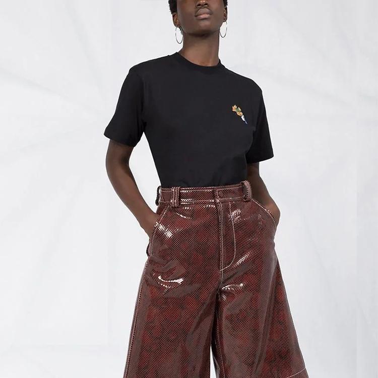 Off-White Leaf Arrow Print Short Sleeve T-Shirt Women Tops Black OWAA049E20JER0141001