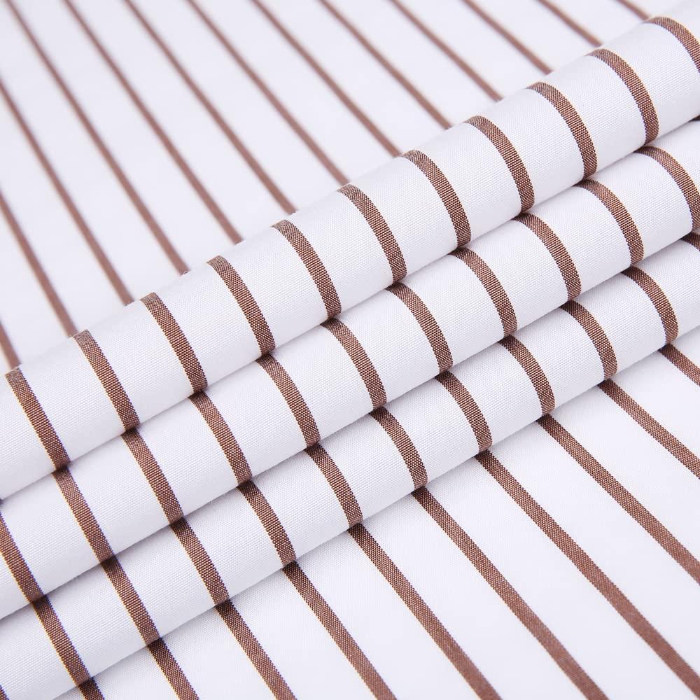 Enshe Men's Long Sleeve Dress Shirt, Slim Fit, Striped, No-Iron, Workwear, All Seasons, Shape Memory, ESA1-817 (Size 39, Brown)