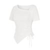 SELLY'S Asymmetrical Shirred Short Sleeve T-Shirt_I6B-Cts042