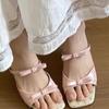 floral bow wedge sandals women's summer wear 2025 new square head cool slippers with skirt high-heeled slippers