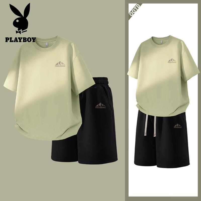 PLAYBOY Men s Loose Fit Geometric Print Cotton T-Shirt & Shorts Set XL