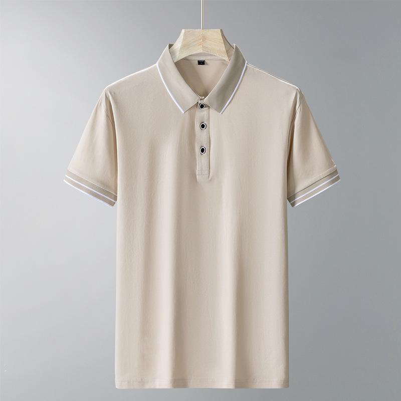 

Летняя рубашка-поло, мужская рубашка-поло из чистого хлопка из ледяного шелка с короткими рукавами, футболка с лацканами L хаки