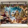 Santa Claus Gingerbread House Christmas Background Banner Polyester Suitable Party Decoration Outdoor Curtain Made Of Washable