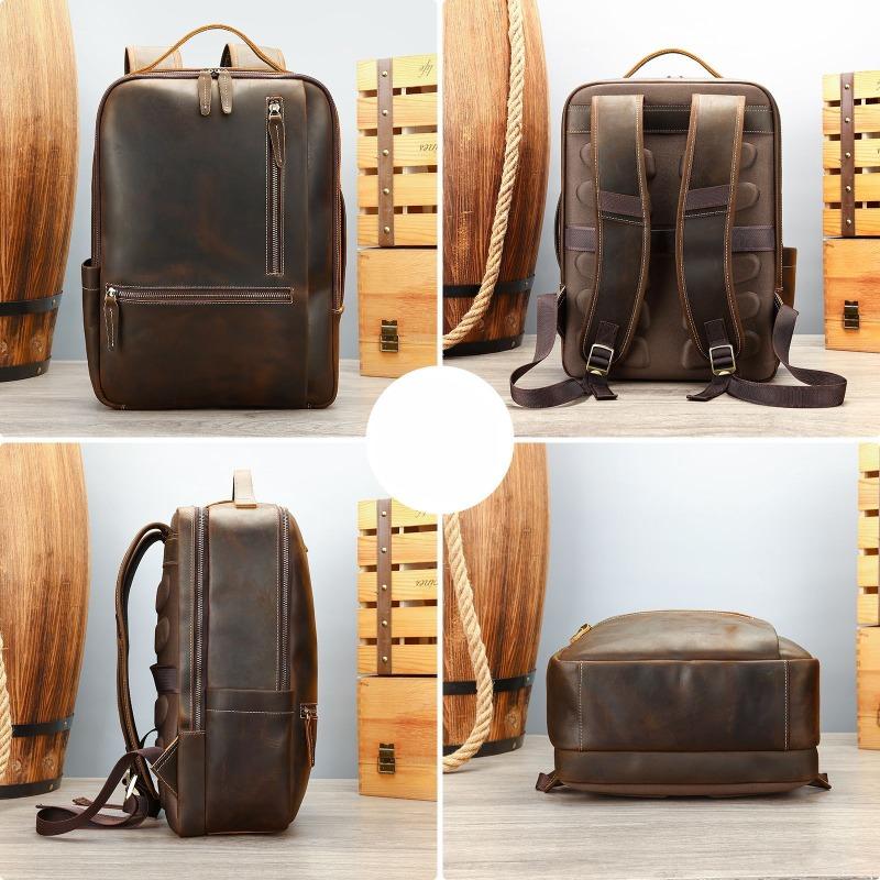 Men's Fashionable and Casual Travel Backpack with Shoulder Straps and Leather Schoolbag