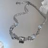 Spice Girls Must Have Moonstone Square Diamond Necklace Women'S Light Luxury High-End Collarbone Chain Trendy Temperament Versatile Neck Chain