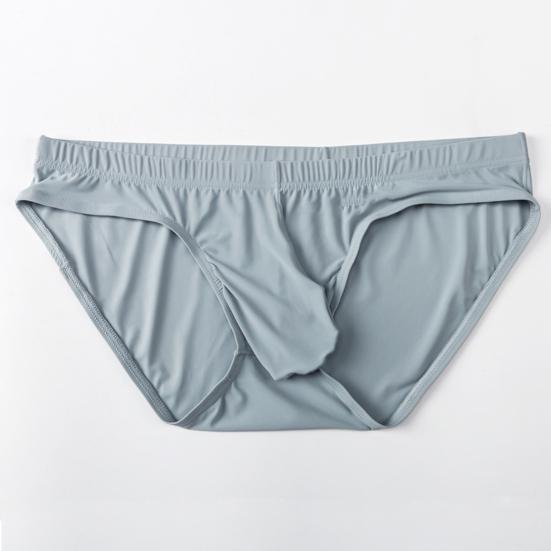 Men Briefs Low Waist U-Convex Wrap Bag Panties Solid Color Ice Silk Smooth