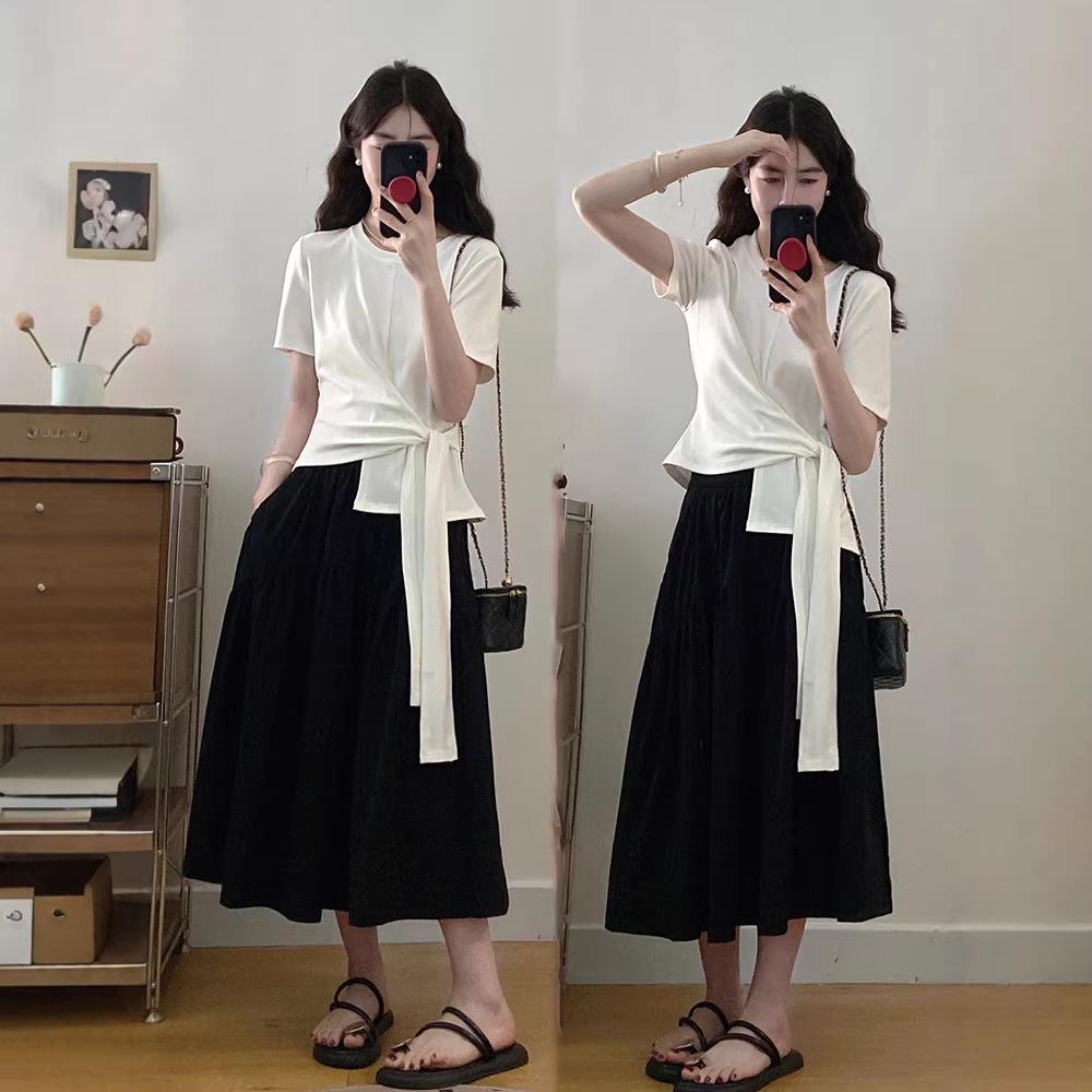 Plus Size Women s Korean Style Waist-Cinched Top & Black Skirt Set - Summer 2026 3XL