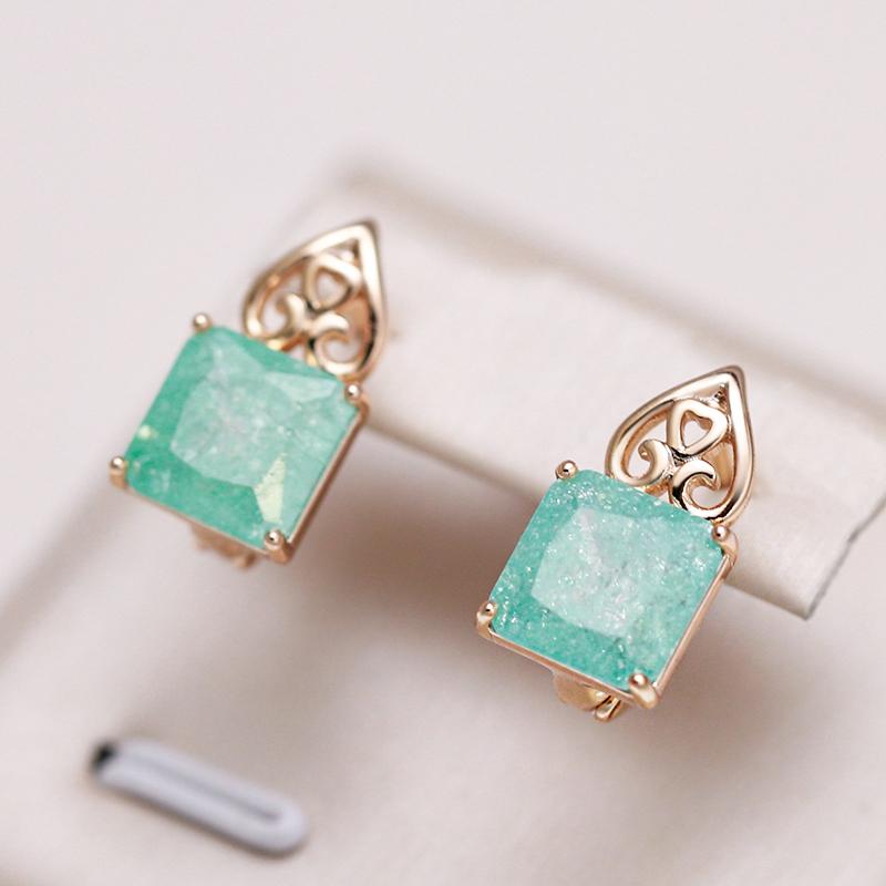 New Emerald Square Cut Zircon Drop Earrings For Women Luxury Natural Zircon With Rose Gold Earrings Wedding Jewelry