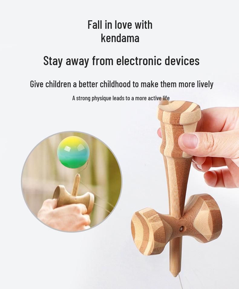 Traditional Bamboo Wood Kendama Skill Toy - Puzzle Ball and Sword Gift
