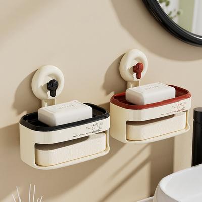 Suction Cup Soap Box Household Perforation-free Wall-mounted Soap Box Bathroom Shelf Toiletries Toilet Double-deck Storage Rack