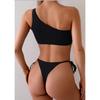 One Shoulder Slim Fit Two Piece Swimsuit For Swimming, Solid Color Summer Beach Swimwear Bathing Suit For Women