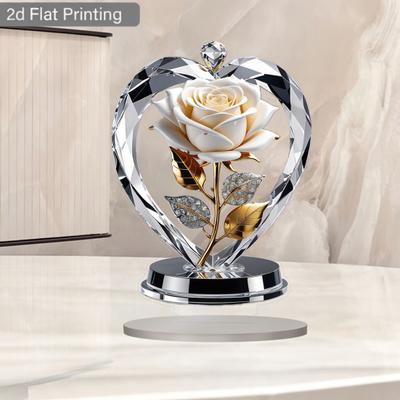Flower Acrylic Plaque 2D Flat Rose Tabletop Sign for Office Bedroom Desktop Crystal Effect Rose Flower Plaque for Mom Wife Grandma