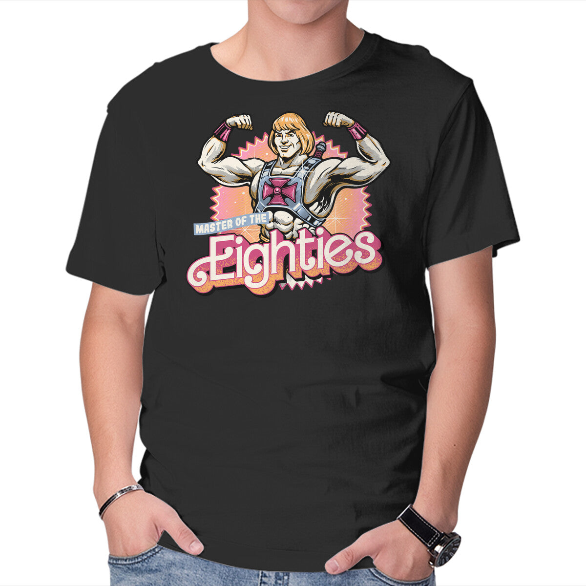 Unisex Crew Neck T-Shirt Master Of The Eighties Graphic Short Sleeve Casual Tee XS