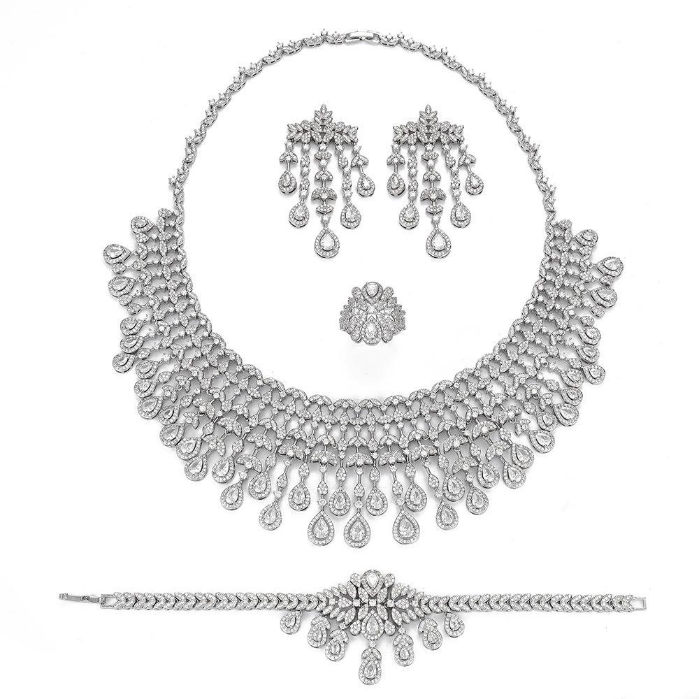 Zircon Necklace Earrings Set Gorgeous Diamond Bridal Wedding Banquet Popular Accessories