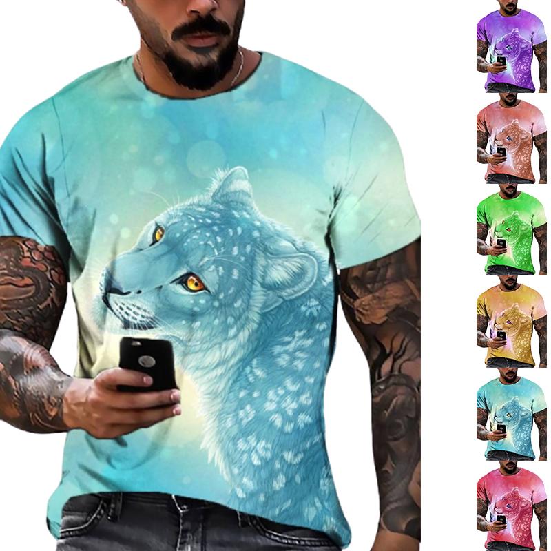 

Новая летняя мужская модная футболка Личность Синий Леопард Принт Мужская футболка Топ