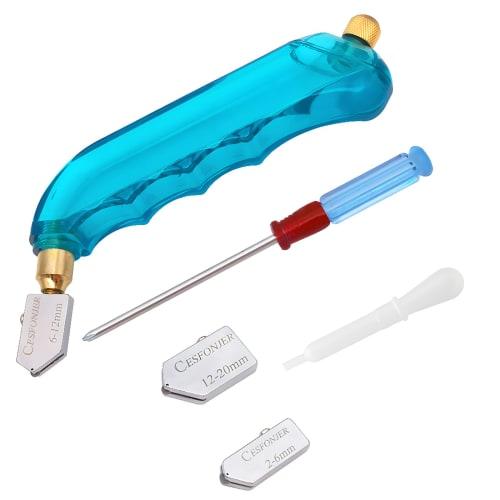

CESFONJER Glass Cutter, Super Hard Glass Cutter, Oil-Injected Glass Cutter with Extra Interchangeable Heads and Oil Reservoir - 2mm-6mm / 6mm-12mm / 1