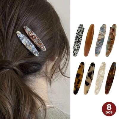 Envy Women's French Hairpin 8-Piece Set Marble Straight Premium Side Hair Slim Clip