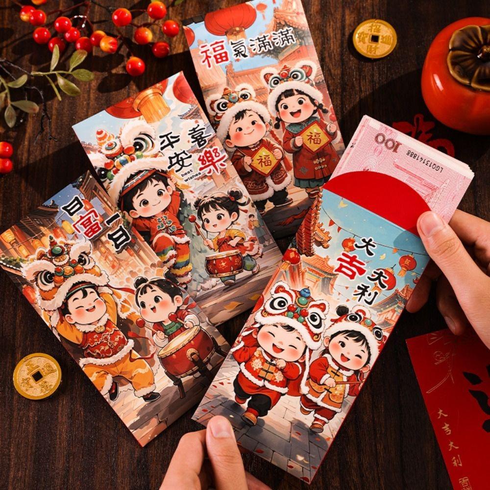 6pcs Traditional New Year Red Envelopes Cartoon Lucky Money Packets  Spring Festival Supplies