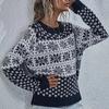 IHUASU Women's Snowflake Knit Loose Christmas Long Sleeve Pullover O-Neck Knitted Sweater