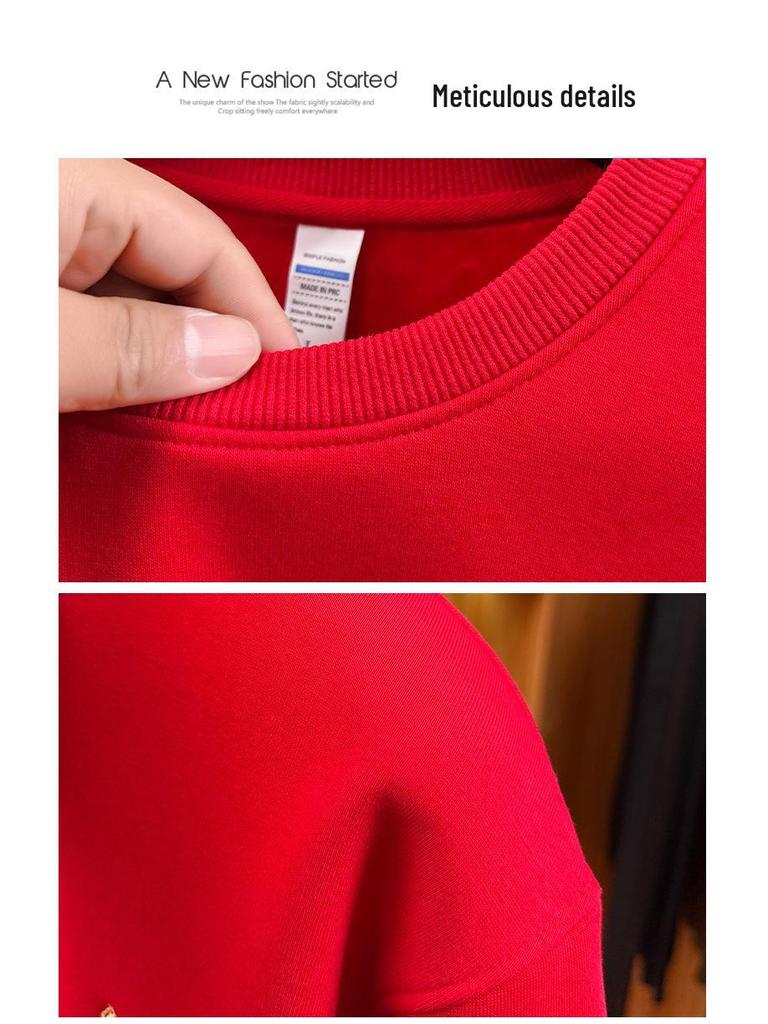 2025 Year of the Horse Men's Red Hoodie - Winter Warmth, Plus Velvet, Thickened, Round Neck