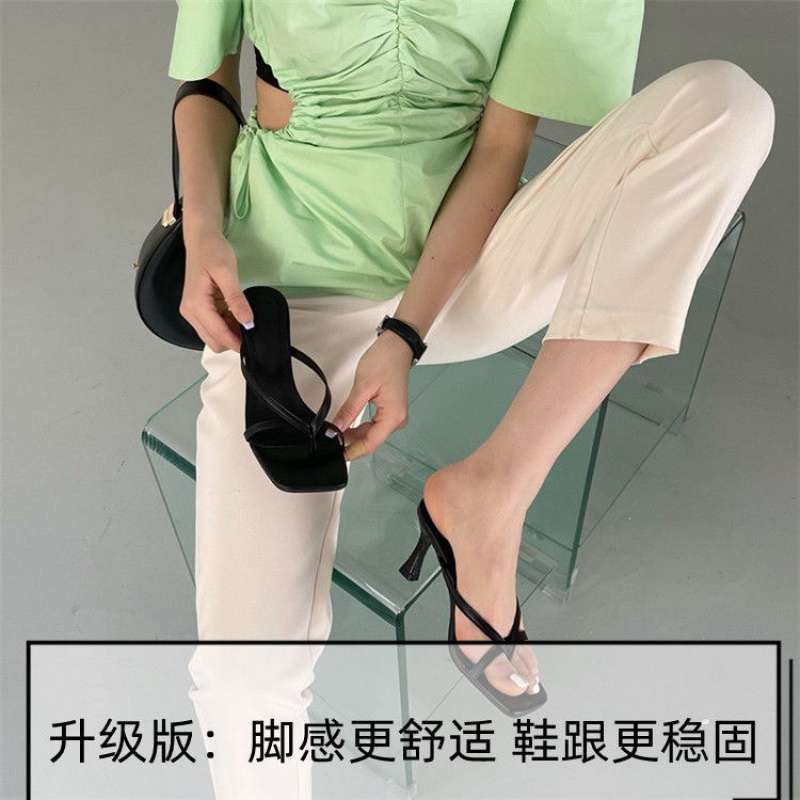 In the summer of 2025, the new sandals square head with clip-on high-heeled slippers for women wear fashionable thin-heeled sandals for women