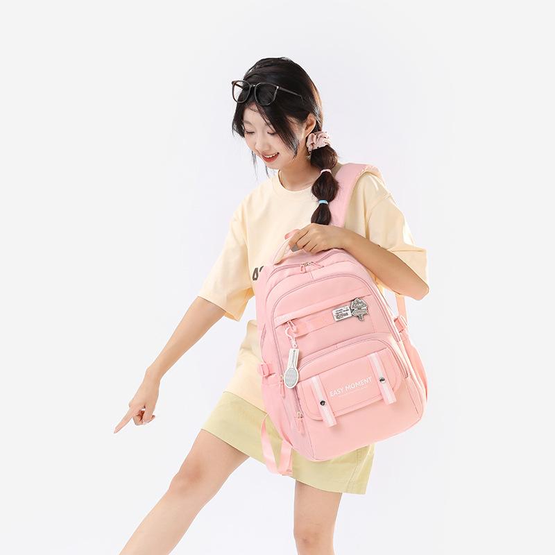 Schoolbag new solid color middle school student backpack in the season outing high value soft sister cute small fresh backpack