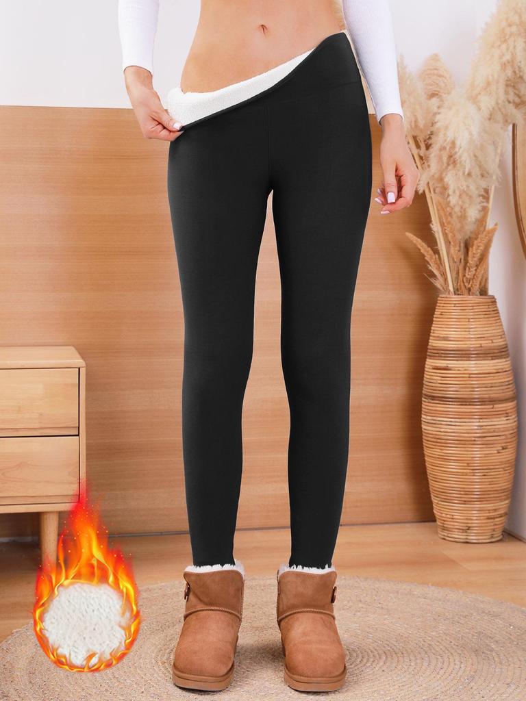 Women's Plus Size Lambswool Leggings - High Waist, Velvet-Lined, Abdomen Control, Warm for Autumn/Winter.