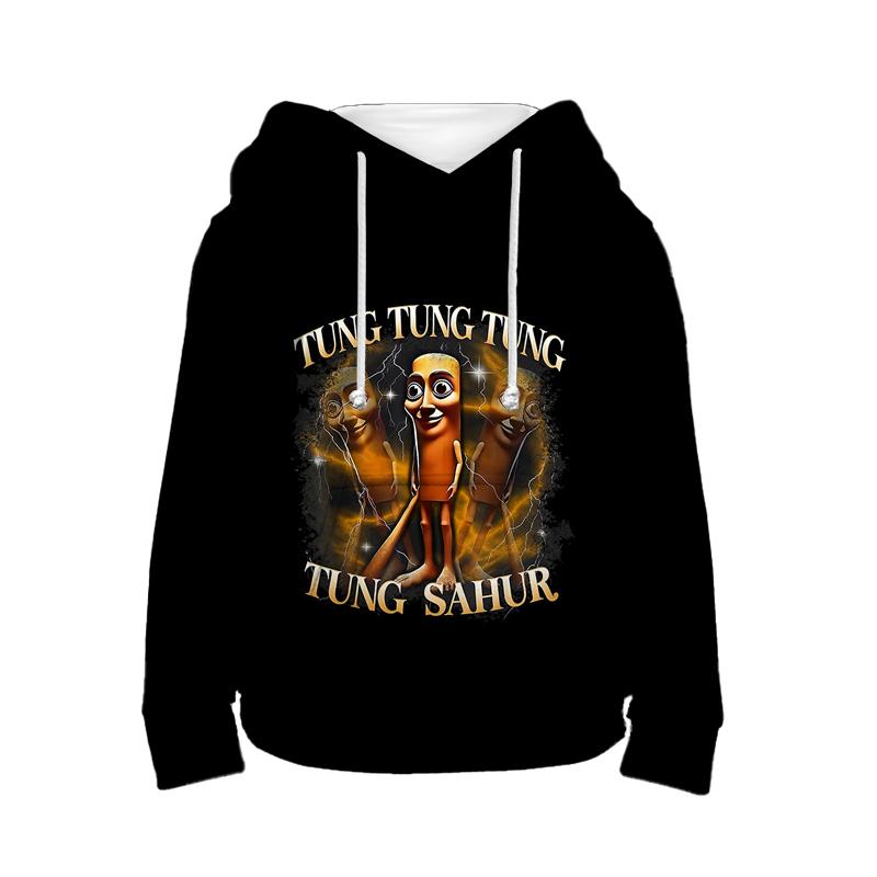 

Худи Tung Tung Tung Sahur Italian Brainrot Детская одежда Тралалеро Тралала Детская спортивная толстовка для мальчиков и девочек Пуловер 140 чёрный