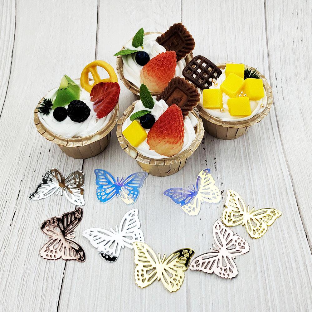 10Pcs 3D Gold Sliver Butterfly Cake Decoration Acrylic Hollow Cupcake Topper for Birthday Wedding Anniversary Baby Shower Party