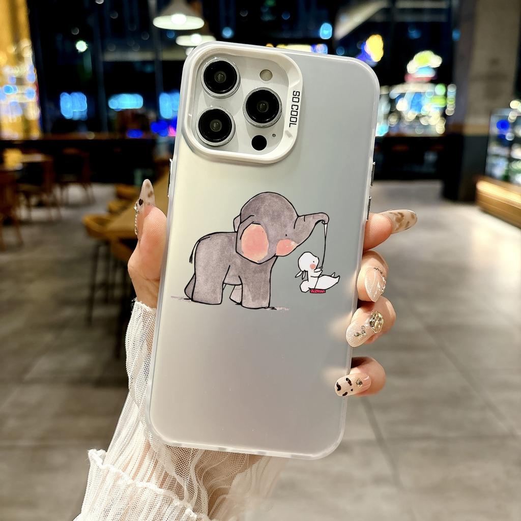 Color Phone Case For iPhone 17 16E 16 11 15 14 Pro MAX 12 13 MINI 7 8 Plus XR SE Silver Plated IMD Cover Couple Style Elephant