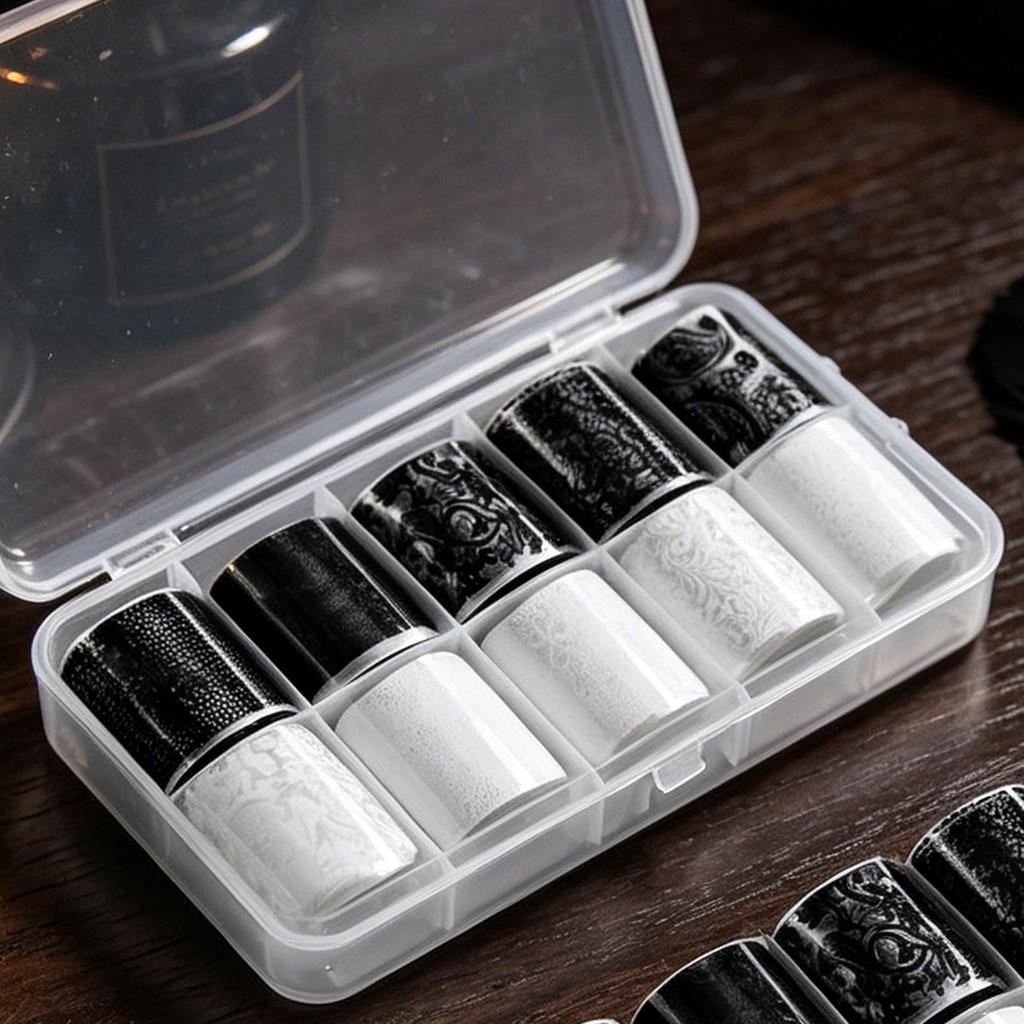 NEW Nail Lace Stickers Self-Adhesive DIY 10 Rolls Black And White Nail Foil Transfer Stickers For Home Salon Travel Women Girls