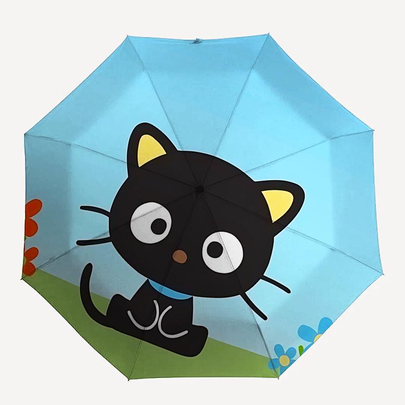 Kitty, Cartoon Automatic Open/Close Umbrella-Cute Umbrella with Cute Design, Portable 3-Fold Compact Umbrella for Men & Women, Halloween Chr