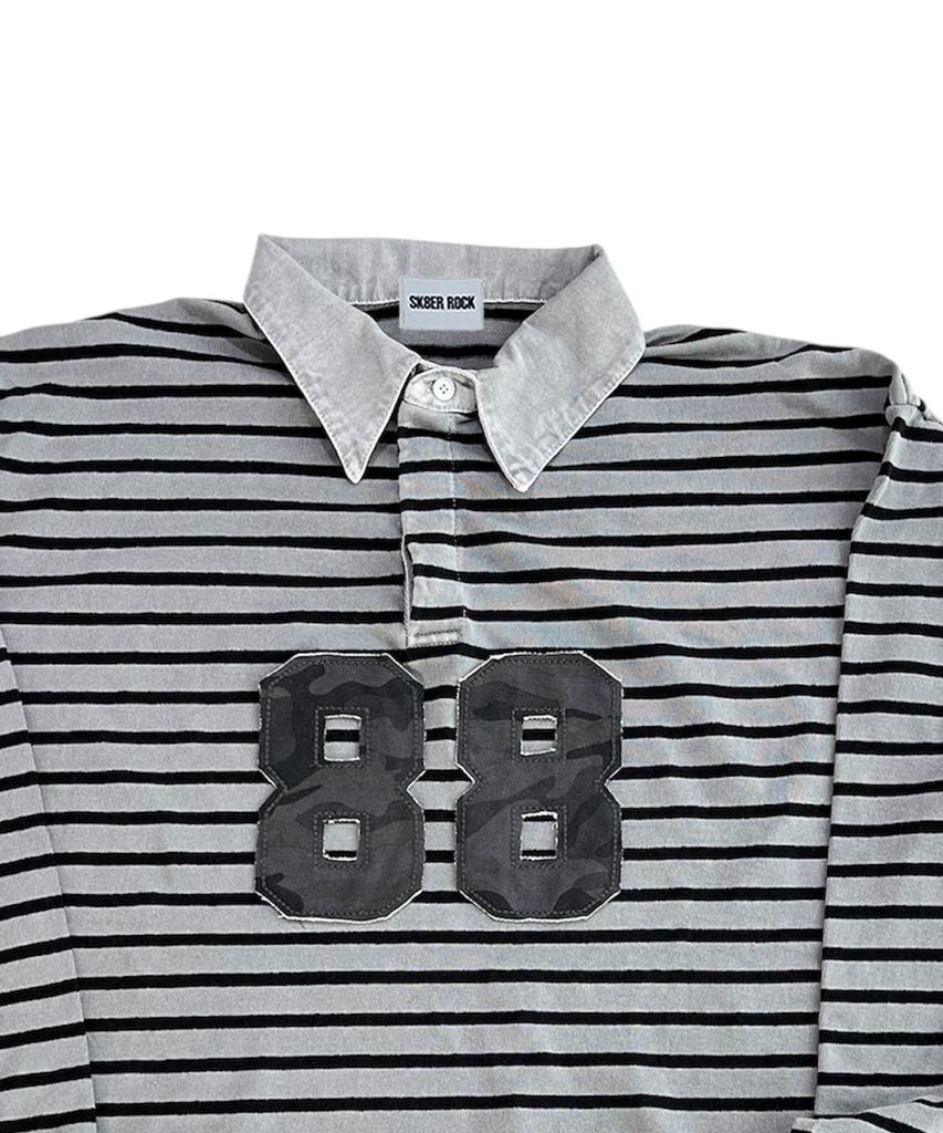 SK8ER ROCK Pigment 88 Stripe Rugby Shirt ((Gray*Black))