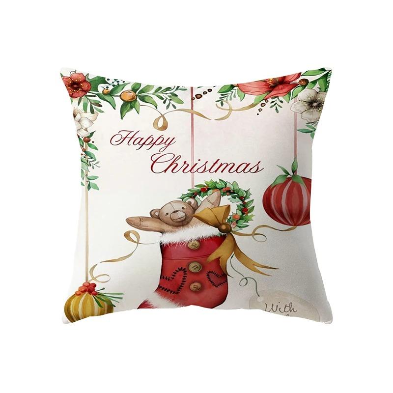 Christmas Theme Santa Claus Print Pattern Cushion Cover For Home Living Room Sofa Decoration Pillow Cover