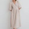 French Sweet Atmosphere Solid Color Long Dress V-neck Puff Short Sleeve Tie Dress
