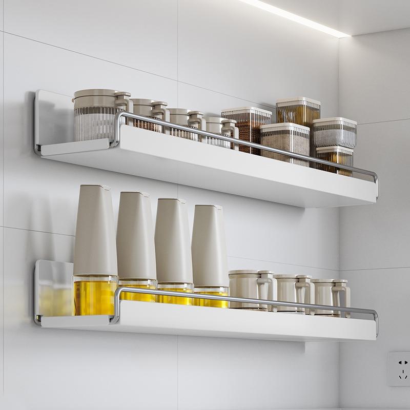 Kitchen Spice Storage Racks Punch-Free Wall Mounted Sundries Organization Metal Shelf Home Multifunctional Metal Seasoning Frame
