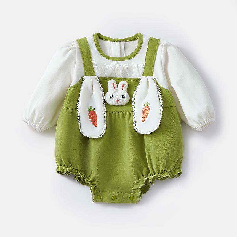 

Очаровательный детский комбинезон-кролик для девочки - Детское боди для весны и осени (0-2 года) Size 90 зелёный