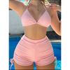 Special Fabric Neck Hanging Sexy Pink Swimsuit 2 Piece Set Halter Bikini Top Knot On The Edge Bikini Bottom 2025 Bathing Suit