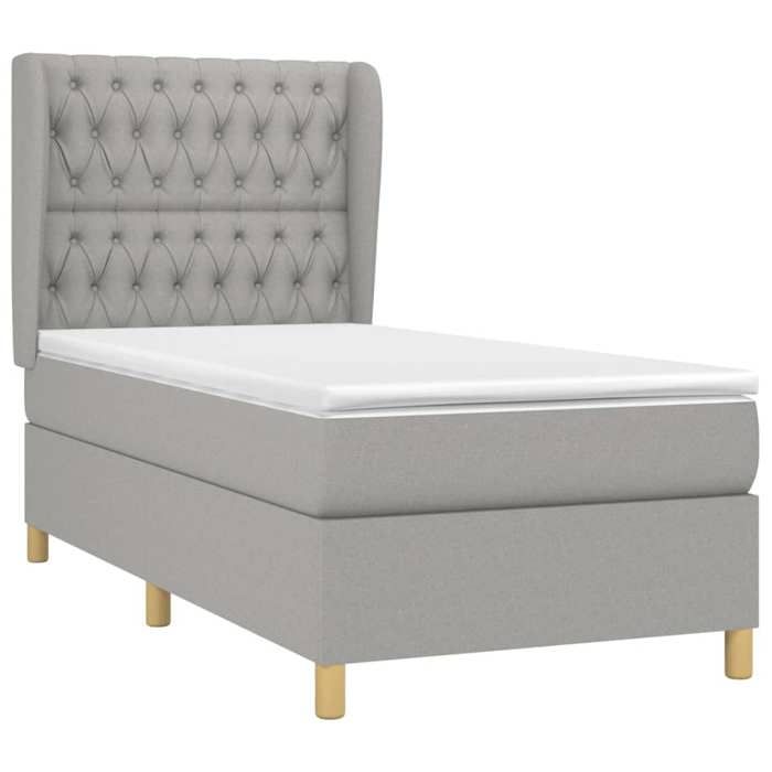 3128733 vidaXL Lit à sommier tapissier avec matelas Gris clair 90x200 cm Tissu