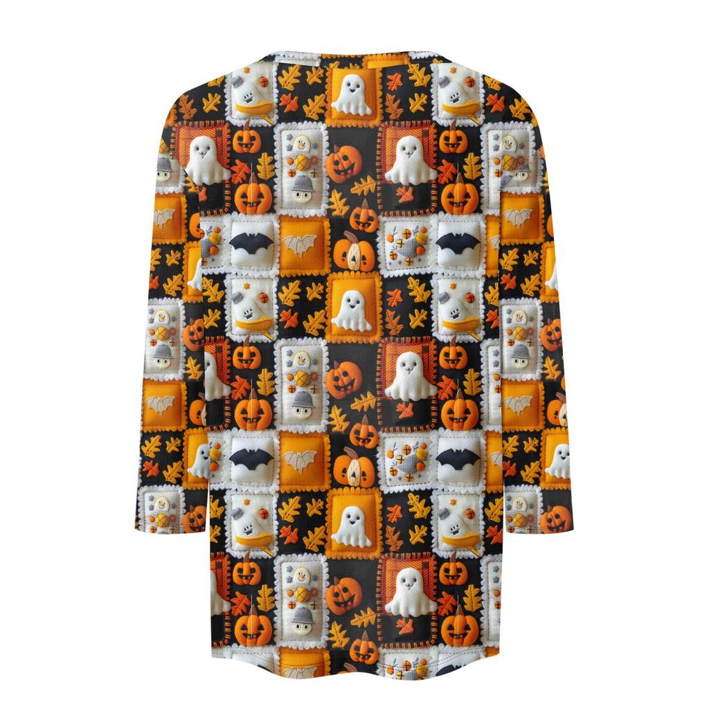 Damen T-Shirt mit Aufdruck, Knopfleiste, 3/4-Ärmel, modisch für den Alltag und das Wochenende, Basic, V-Ausschnitt, normales Oberteil