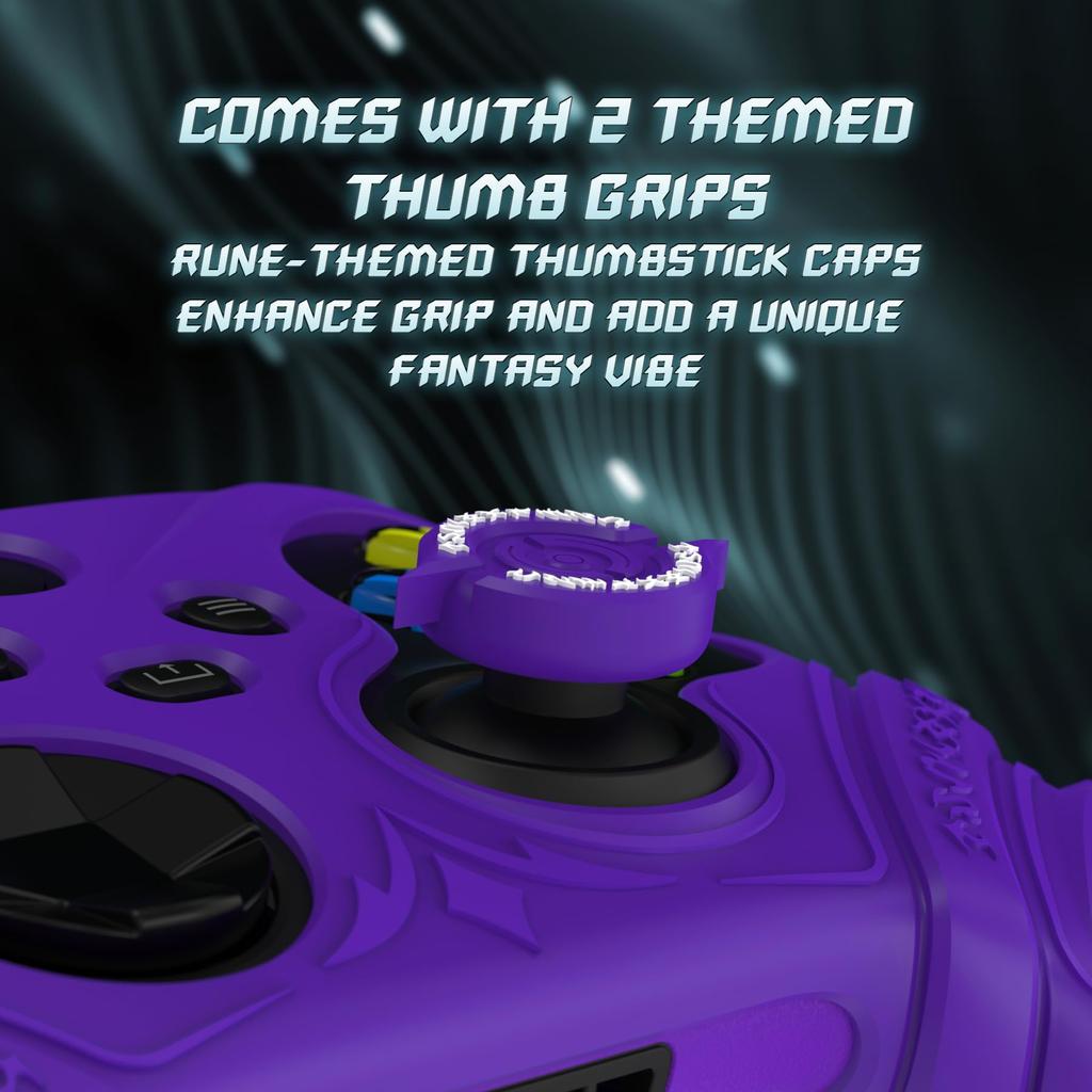 PlayVital Silicone Controller Cover for Xbox Series with Thumb Caps and Stickers Grip Shock Absorption Runes Edition X/S – Non-Slip Skin, – (Purple)