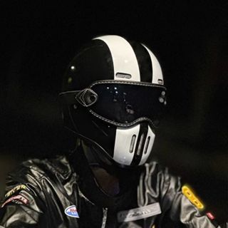 ORZ Retro Motorcycle Helmet Carbon Fiber/Fiberglass Material Cruising Devil Knight Heavy Motorcycle Full Helmet 801 M-XL