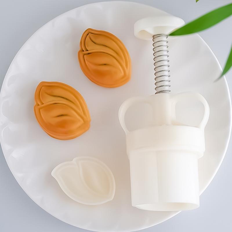 Leaves Cookie Hand Press Baking Tool Home Baking Mooncakes Mould Green Bean Cake Designs Press with Leaves Pattern